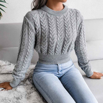 Waist Trimming Knitted Cropped Sweater