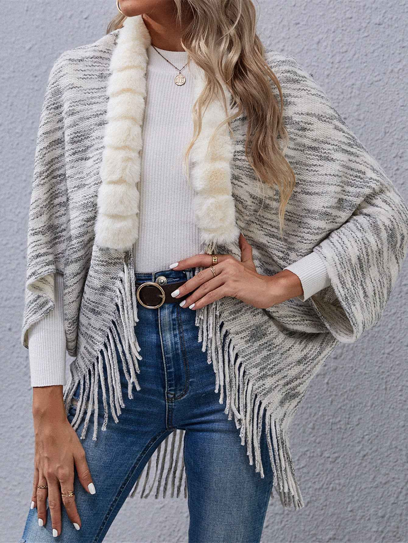 Fur Collar Fur Stitching Irregular Asymmetric Sweater