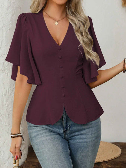 Elegant Solid Color Blouse