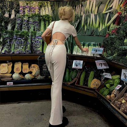 Backless Collared Button Jumpsuit