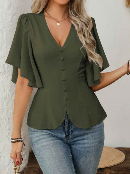 Elegant Solid Color Blouse