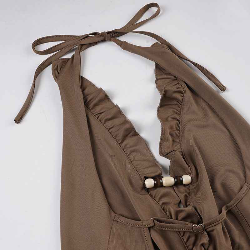MUNSIEUR Backless Pleated Irregular Asymmetric Dress