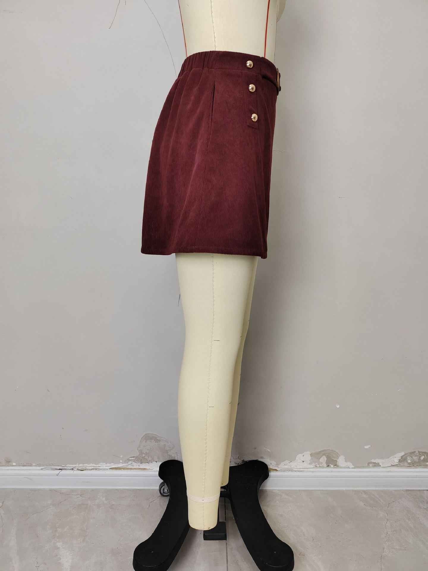 Corduroy a Skirt Slimming Metal Buckle All Matching Sheath Mid Skirt