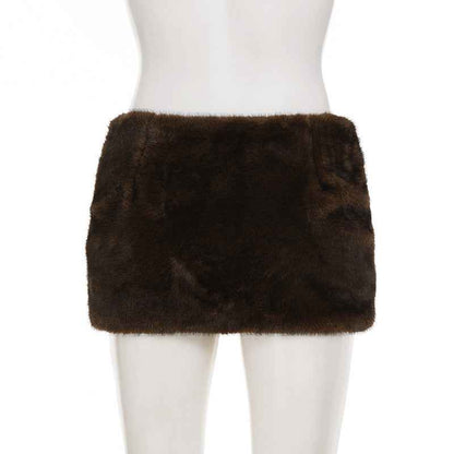 Pleated Low Waist Sexy Fur Sheath Skirt