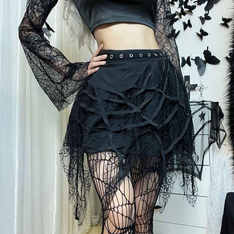 Punk Spider Web Tassel Mini Gothic Skirt