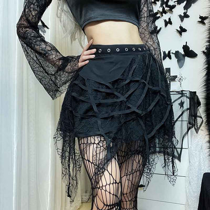 Punk Spider Web Tassel Mini Gothic Skirt