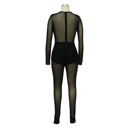 Solid Color Sexy See through Jumpsuit Women