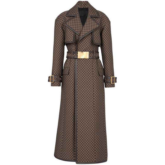 Women's Jacquard Jacket Maze Pattern Long Trench