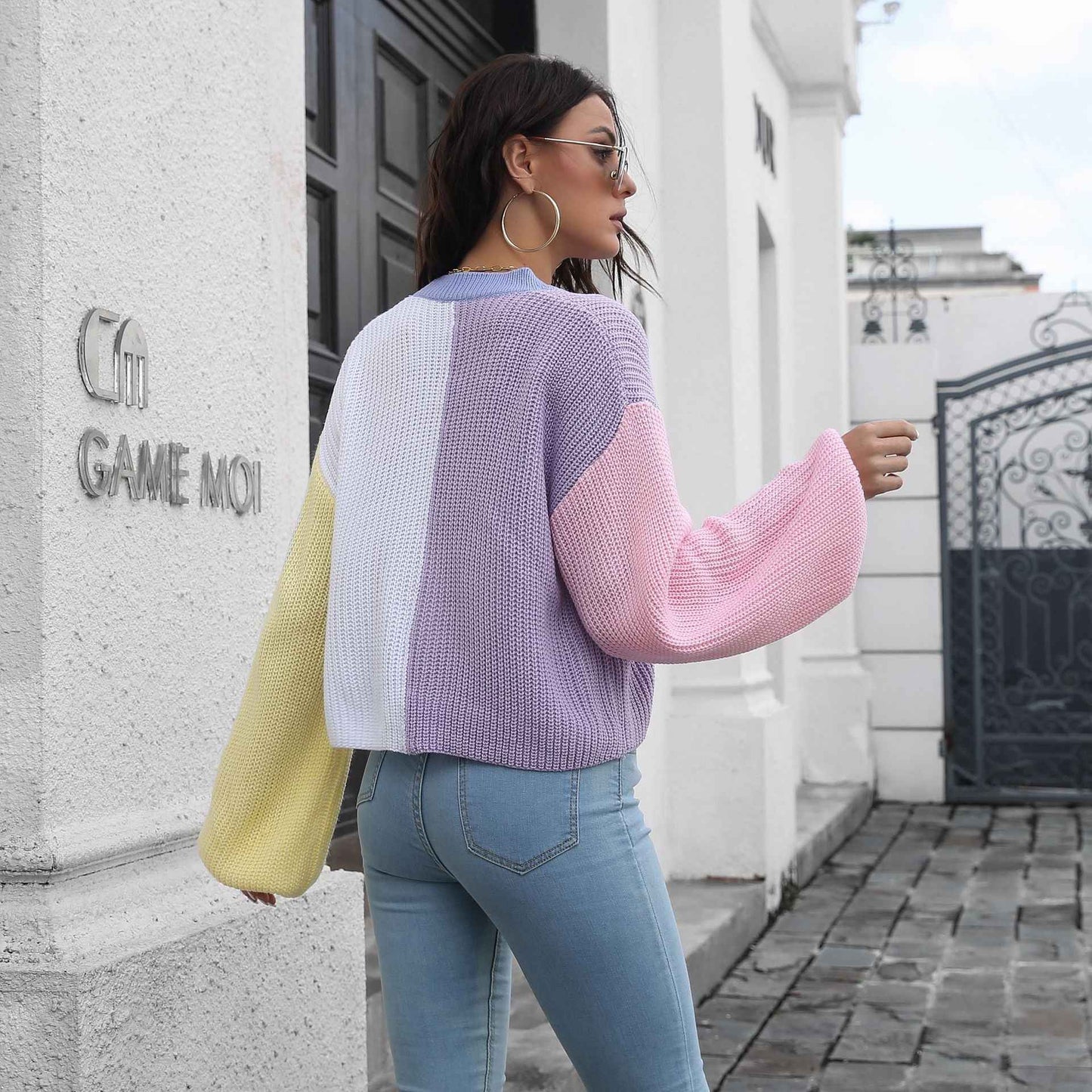 Knitted Cardigan Contrast Color Sweater