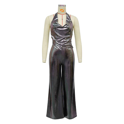 Swing Collar Halter Backless Jumpsuit Women