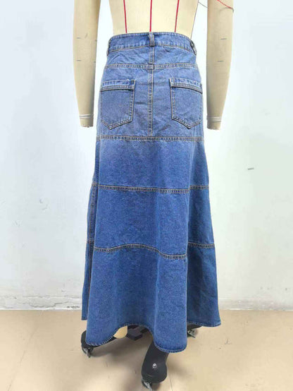 Street Retro Women's High Waist A line Denim Skirt