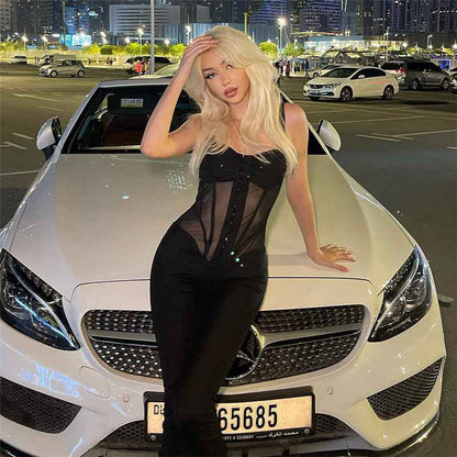 Sexy Low Cut See Through Slimming Jumpsuit