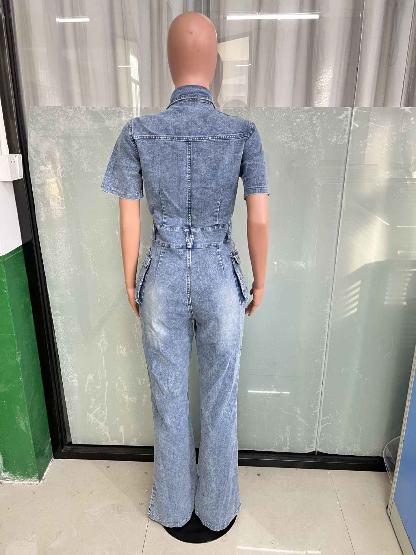 Floral Wash Denim Jumpsuit