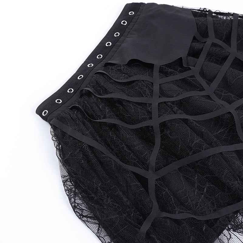 Punk Spider Web Tassel Mini Gothic Skirt
