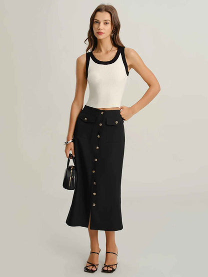 Elegant Vintage Button Slit Skirt
