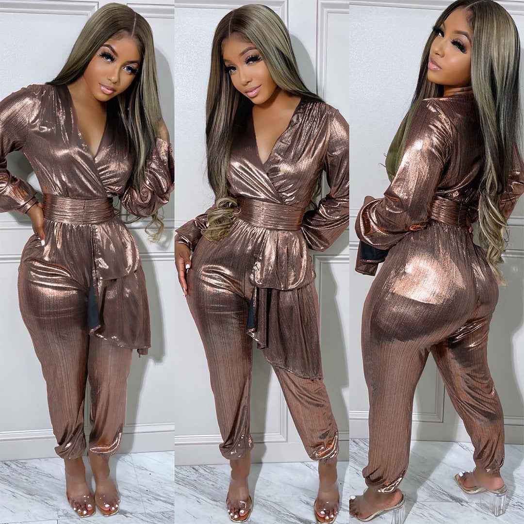 Sunken Stripe Pleated Jumpsuit