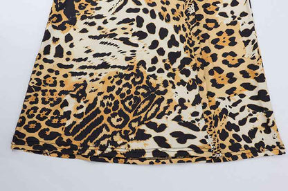 Leopard Print Sexy Cross Halter Cutout out Bare Back Jumpsuit