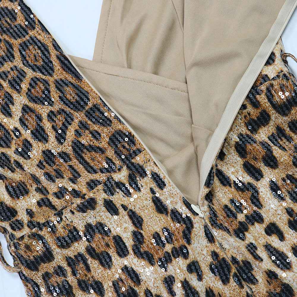 Leopard Print Sexy V neck Jumpsuit Women Clothing