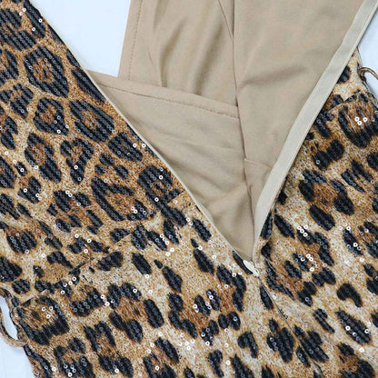 Leopard Print Sexy V neck Jumpsuit Women Clothing