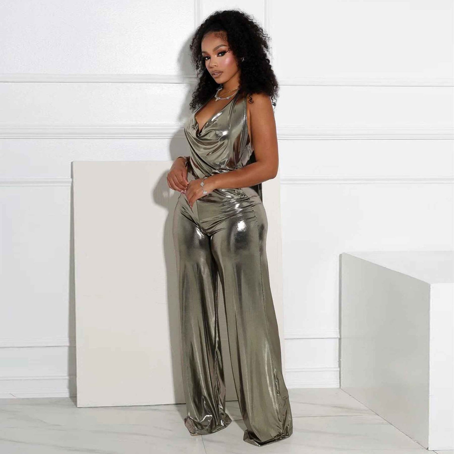 Swing Collar Halter Backless Jumpsuit Women