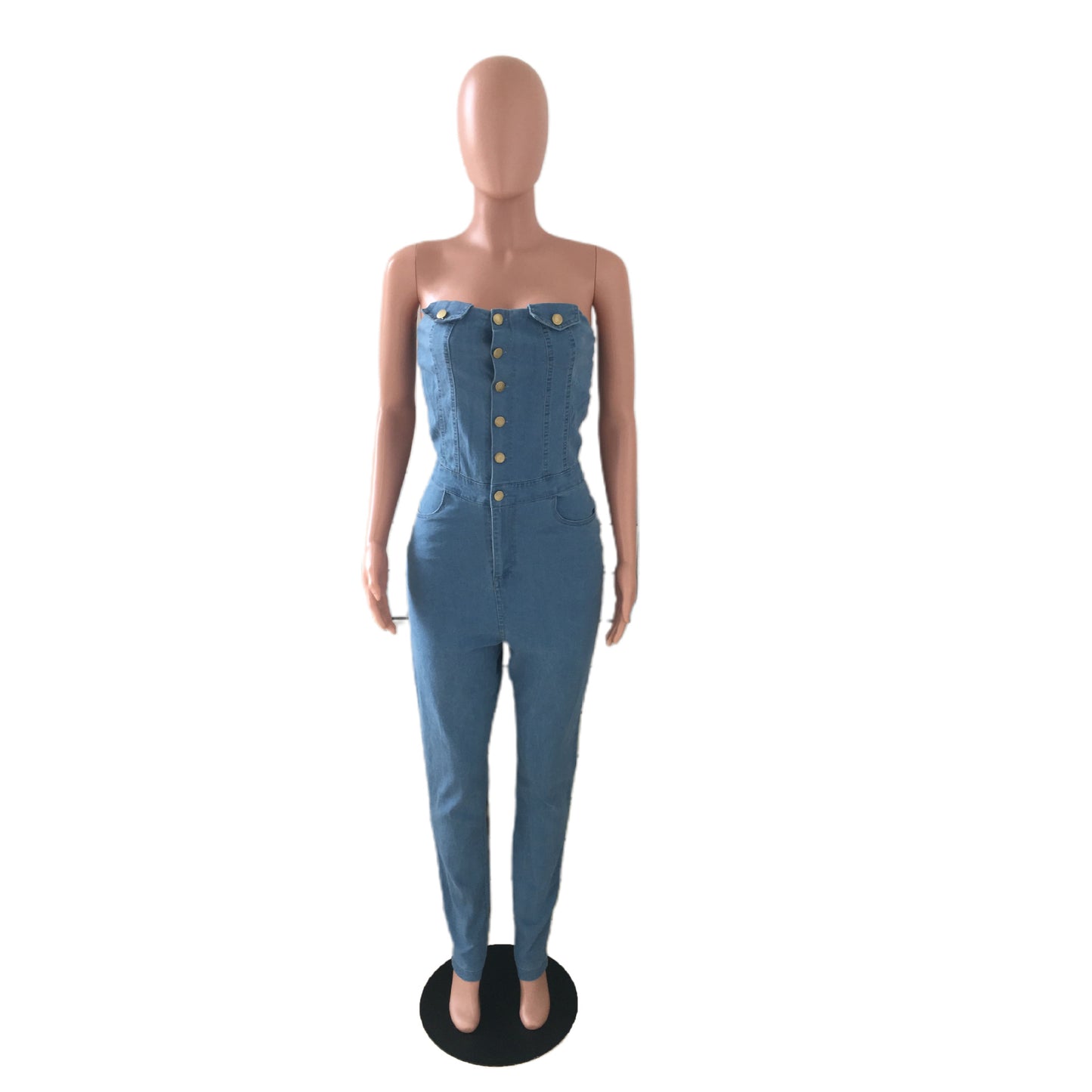 Casual Tube Top Slim Fit Denim Jumpsuit