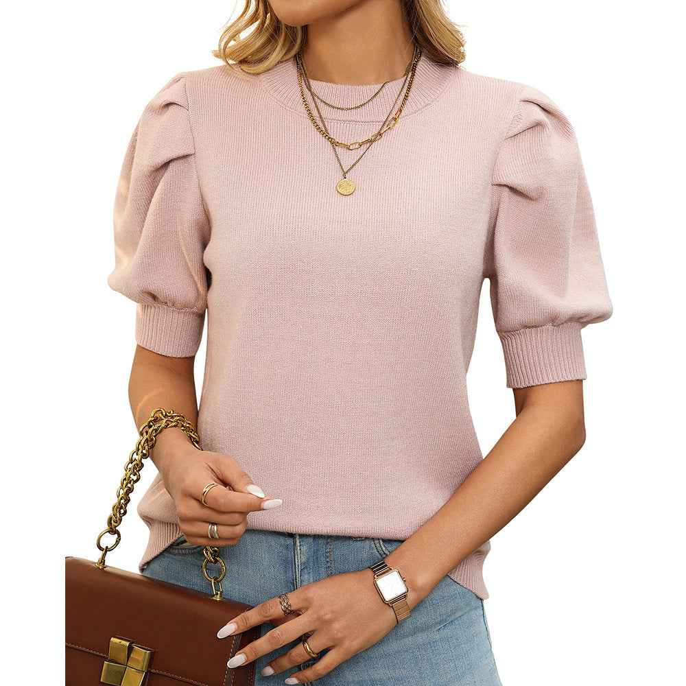 Puff Sleeve Sweater Solid Color