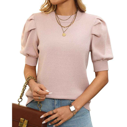 Puff Sleeve Sweater Solid Color