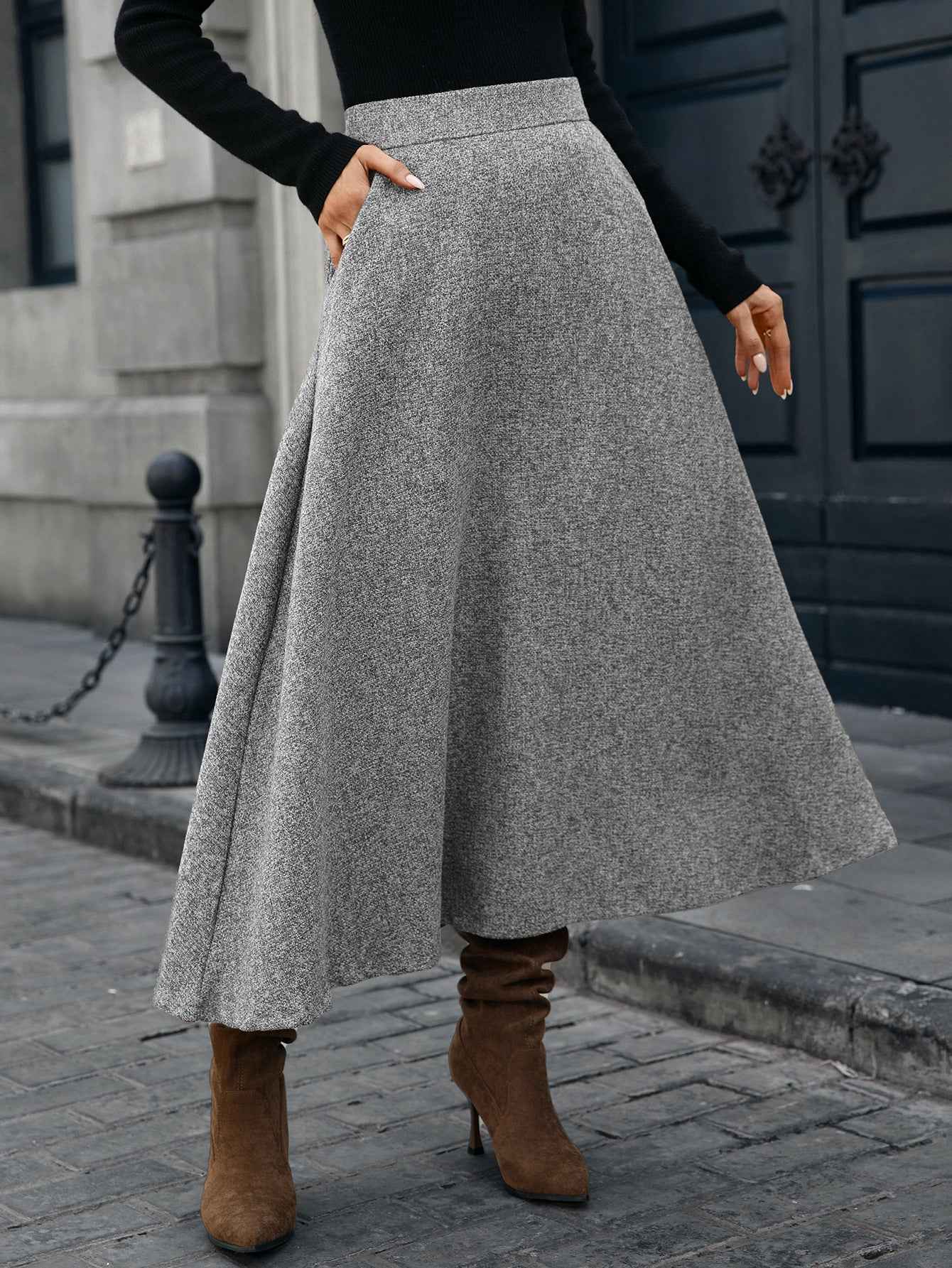Woolen A line Drape Skirt