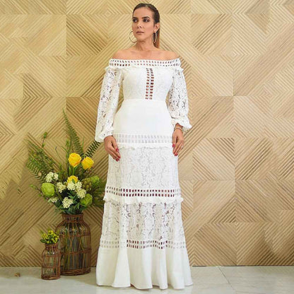 Lace Dress off Shoulder Lotus Leaf Wedding Party Cocktail Dress New Arrivals