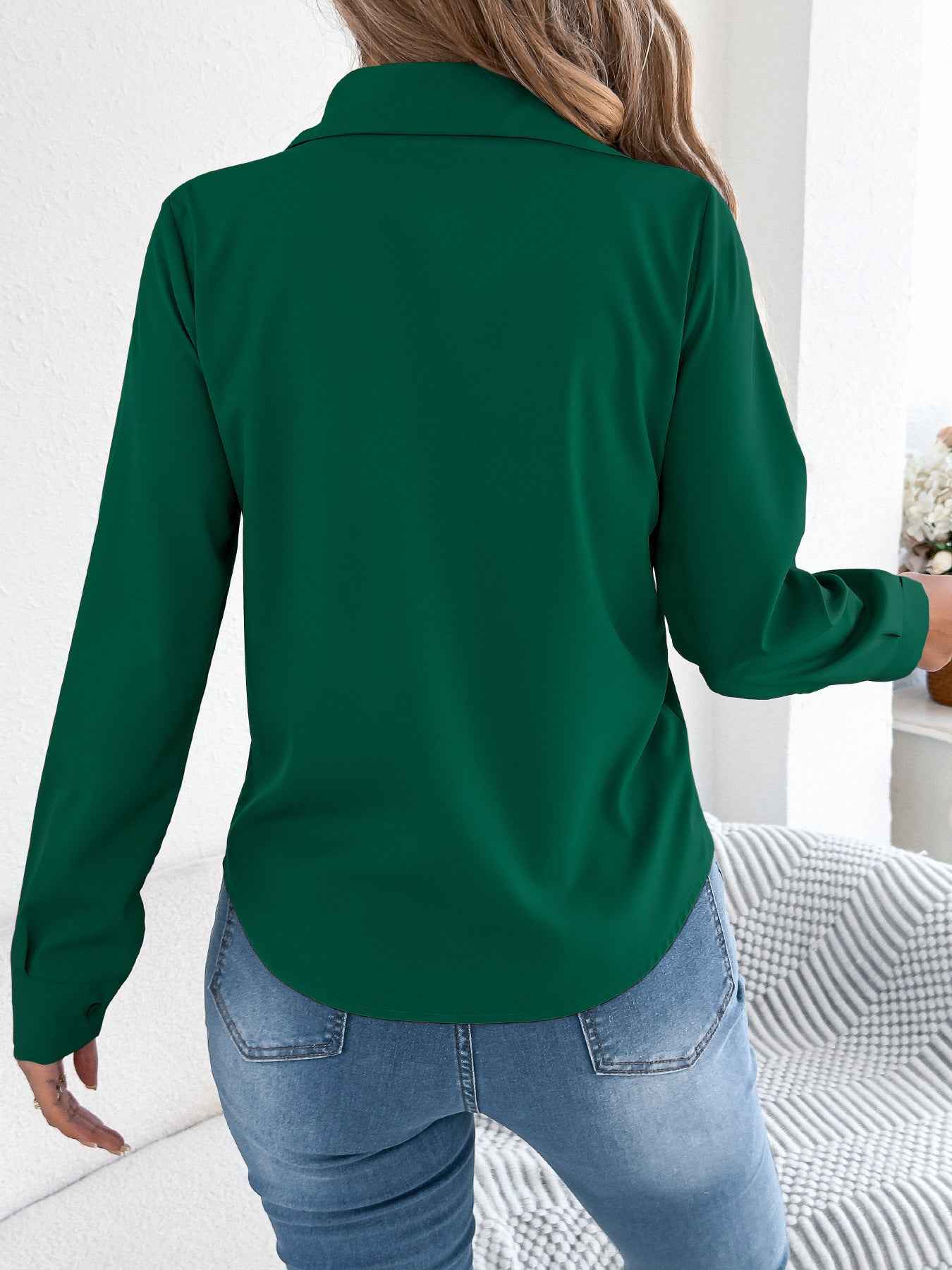 Elegant Pleated Solid Color Button Blouse