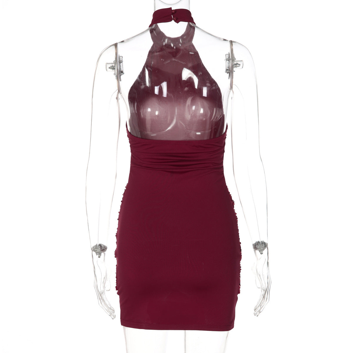 Women's Sequin Stitching Halter Backless Slim Fit Sheath Dress