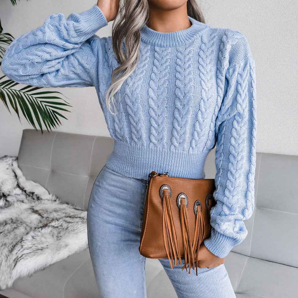 Waist Trimming Knitted Cropped Sweater