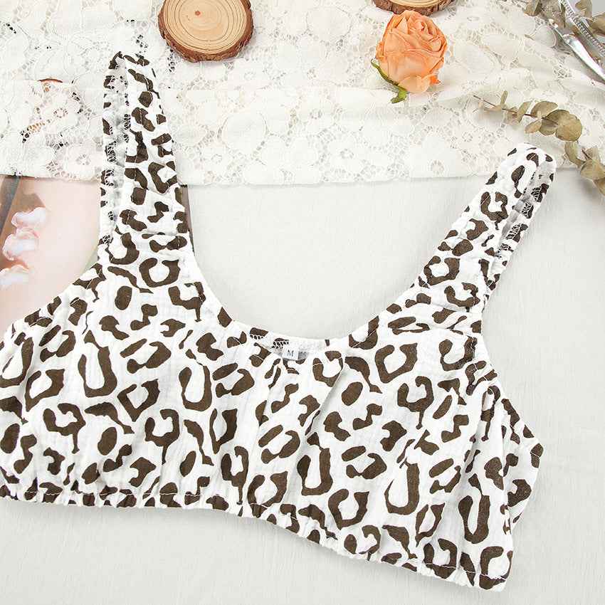 Cotton Three Piece Jumpsuit Set Leopard Print