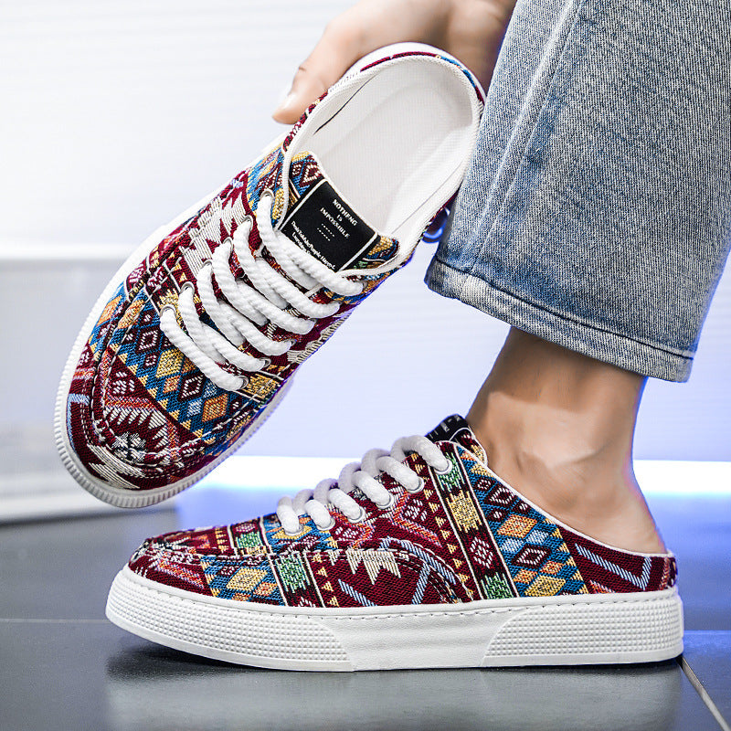 Women's Lazy Semi Slippers Trendy Versatile Casual Canvas Sneakers Slides