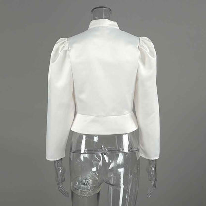 Spring Arrival French Stand Collar Puff Sleeve Blouse