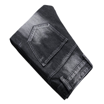 Men's Street Casual Cool Decorative Flower Ripped Pants Straight-leg Four Seasons