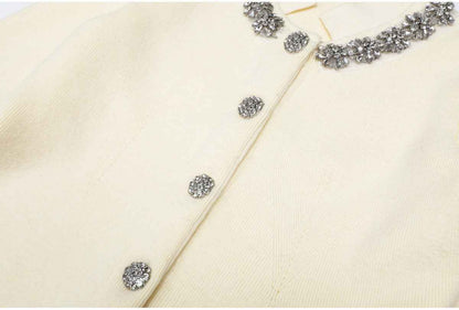 Spring Autumn Rhinestone Knitted All Matching Women Cardigan Sweater