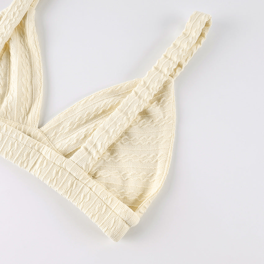 Spaghetti Strap Knitted Pajamas Set Two Piece Casual Sleepwear