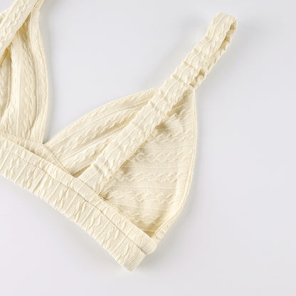 Spaghetti Strap Knitted Pajamas Set Two Piece Casual Sleepwear