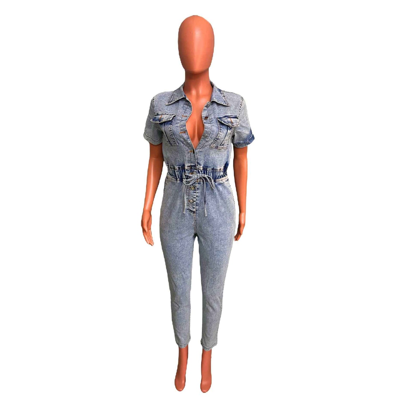Elastic Waist Denim Jumpsuit