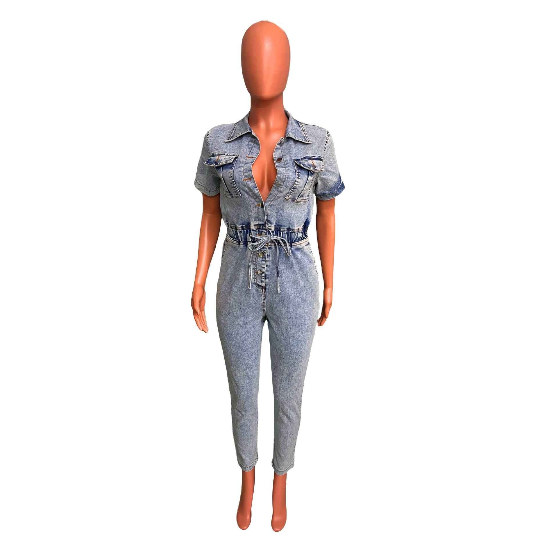 Elastic Waist Denim Jumpsuit