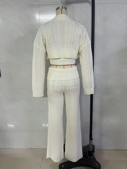MUNSIEUR Knitted Sweatsuit Three Piece Set Sweats Leggings