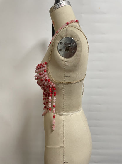Multi Layer Pearl Halter Out Camisole T-shirt