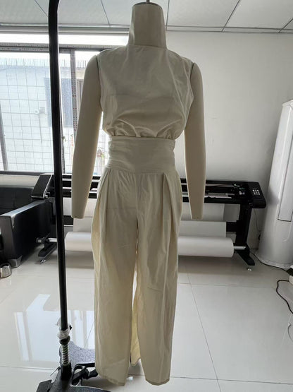 Elegant Women Simple Cotton Linen Jumpsuit