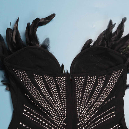Sexy Feather Rhinestone Slim Fit Sheath Sleeveless Jumpsuit