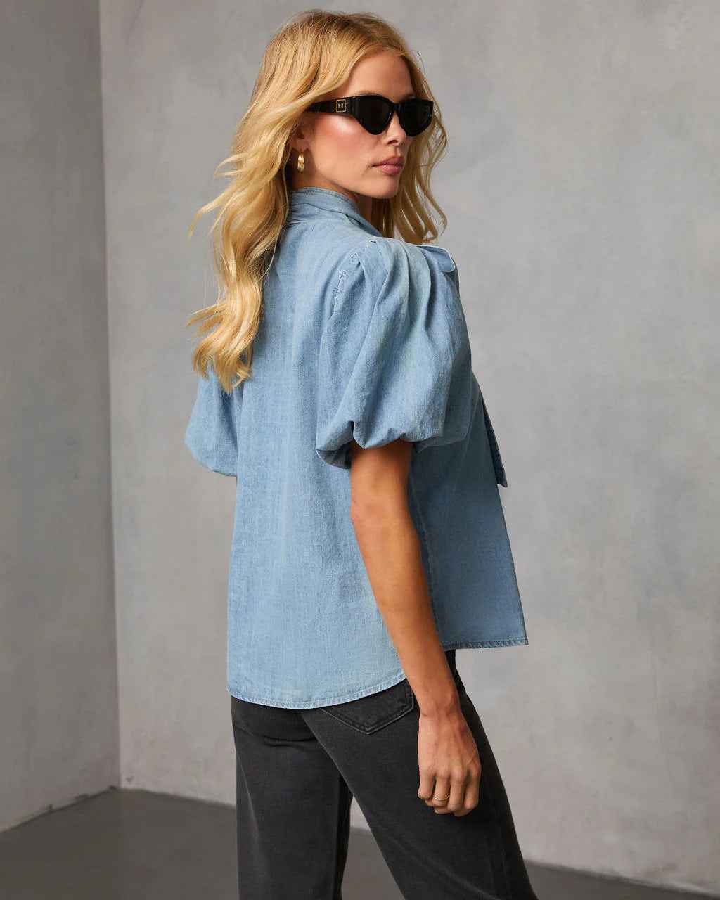 Spring Retro Lace up Denim Blouse