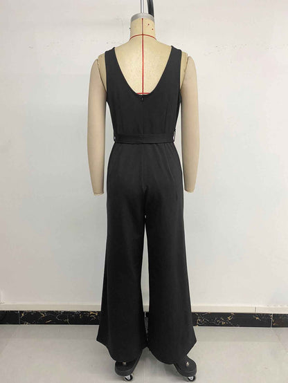 Elegant Black White Color Contrast Patchwork Sling Jumpsuit