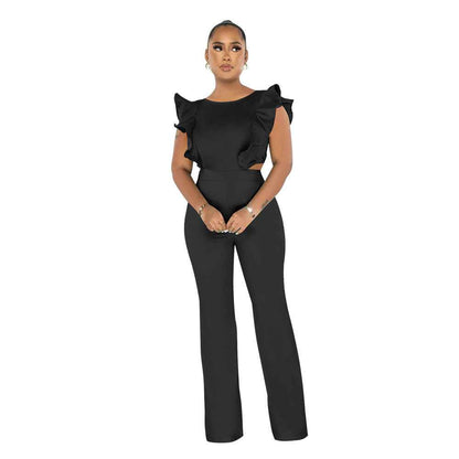 Ruffled Solid Color Jumpsuit