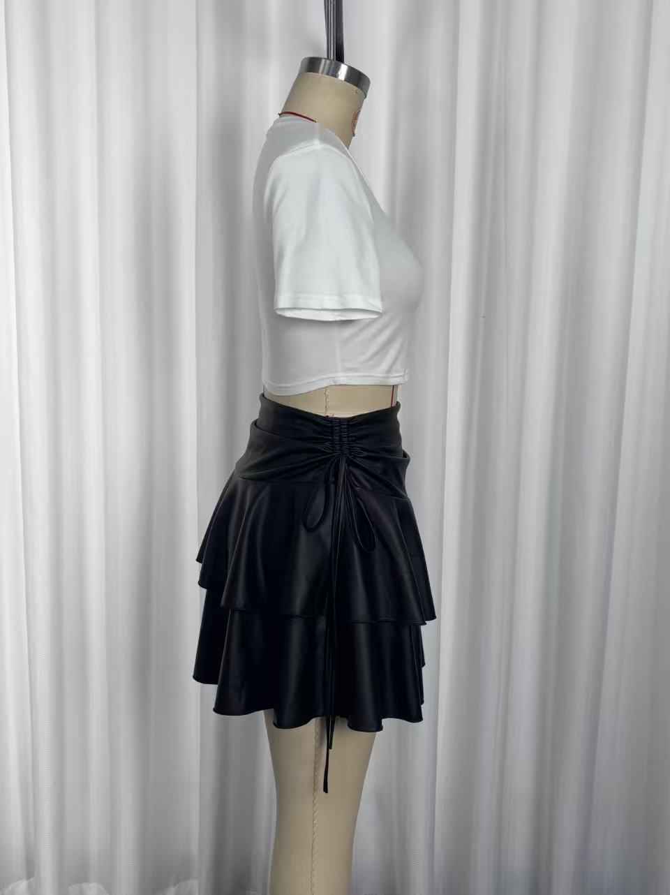 Sexy Ruffled Double Layer Pettiskirt Elegant Side Lace up Skirt