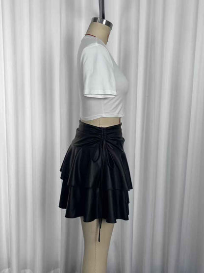 Sexy Ruffled Double Layer Pettiskirt Elegant Side Lace up Skirt